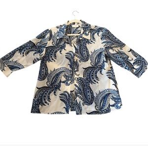 Chico's Blue and White Boxy Button Down Shirt in medium blue paisley
